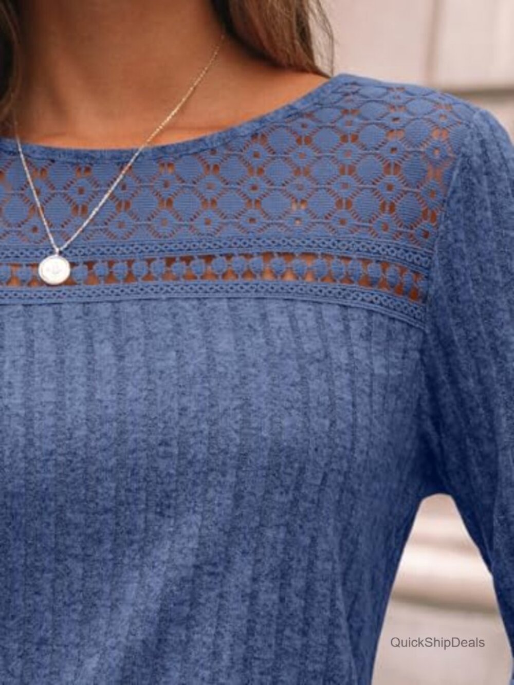Lace Long Sleeve Tunic Top Lightweight Knit Sweater Business Casual - Picture 5 of 6